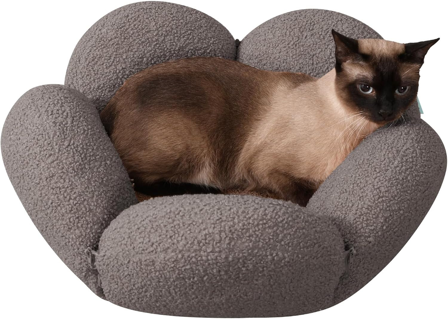 23" X23" X8" Flower Shape Plush Cat Bed, 2 In1 Versatile round Pet Mat, Small Cat Dog Bed,Antiskid Bottom, Beige