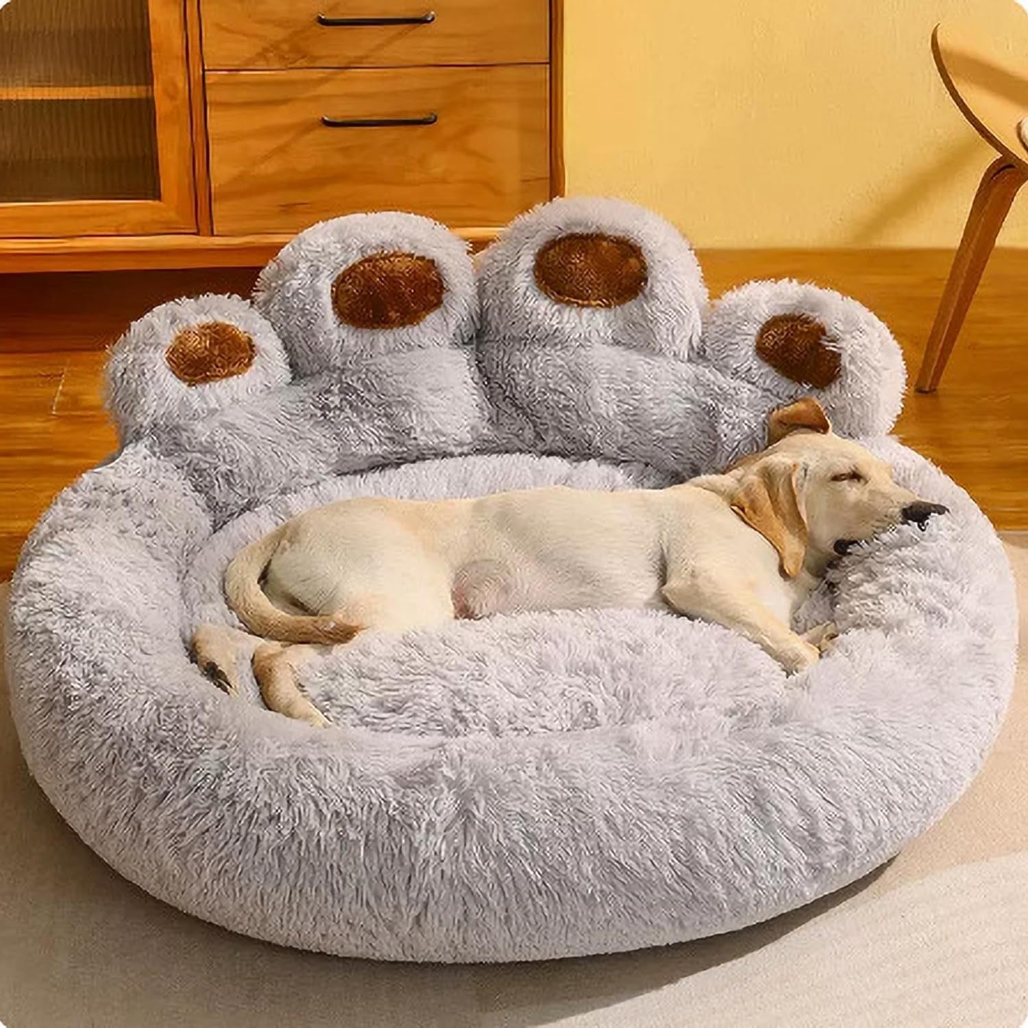 19.68" Upgraded Soothing Paw Dog Bed, Dog Bed with Standing Paws, Dog Bed Cat Pet Sofa Cute Bear Paw Shape Cozy Cozy Pet Sleeping Bed (Coffee)