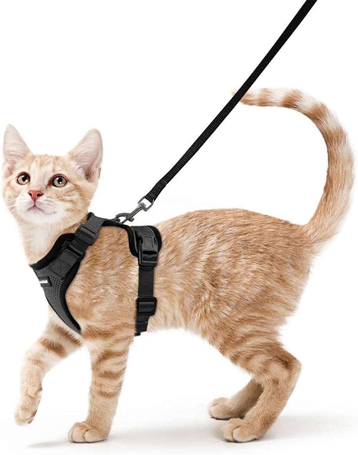 Cat Harness and Leash for Walking, Escape Proof Soft Adjustable Vest Harnesses for Cats, Easy Control Breathable Reflective Strips Jacket, Black, S