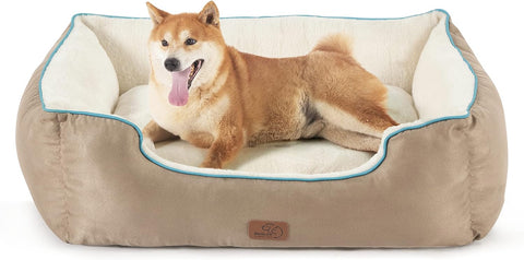 Dog Beds for Small Dogs - Beds for Indoor Cats, Rectangle Cuddle Small Bed Washable with Anti-Slip Bottom, 20 Inches, Grey