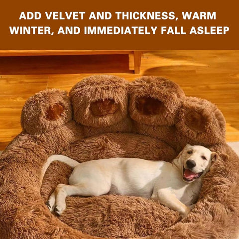 19.68" Upgraded Soothing Paw Dog Bed, Dog Bed with Standing Paws, Dog Bed Cat Pet Sofa Cute Bear Paw Shape Cozy Cozy Pet Sleeping Bed (Coffee)