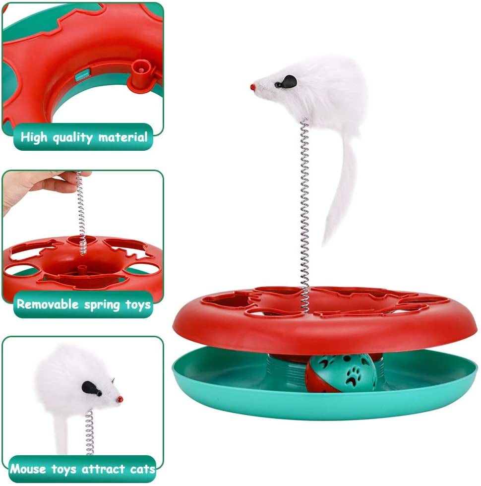 Cat Toys, Cat Toys for Indoor Cats,Interactive Kitten Toys Roller Tracks with Catnip Spring Pet Toy with Exercise Balls Teaser Mouse (Red)