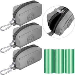 Dog Poop Bag Holder with Zipper & 3 Rolls | Leak-Proof Waste Bags for Leash – 3-Piece Set, Silver Buckle, Outdoor Walking & Running