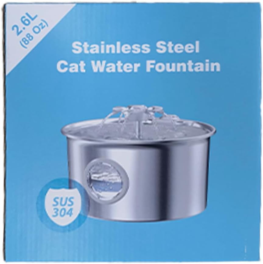Stainless Steel Cat Water Fountain: 88Oz/2.6L Ultra Quiet Pet Fountain with Flower Kitty Spout & LED Blue Light Water Dispenser with Water Level Window for Cats/Dogs Indoor (Silver) - - Image 11