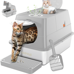 Stainless Steel Litter Box with Lid 135° Flip-Top Extra Large Cat Litter Pan