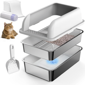 23.6''X16''X12'' Enclosed Stainless Steel Litter Box with Lid, XL Sifting Litter Box