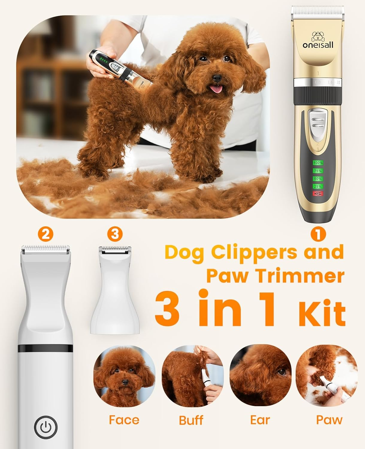Dog Clippers and Paw Trimmer Kit 2 in 1 Low Noise Cordless Dog Clippers for Grooming Pet - Image 2
