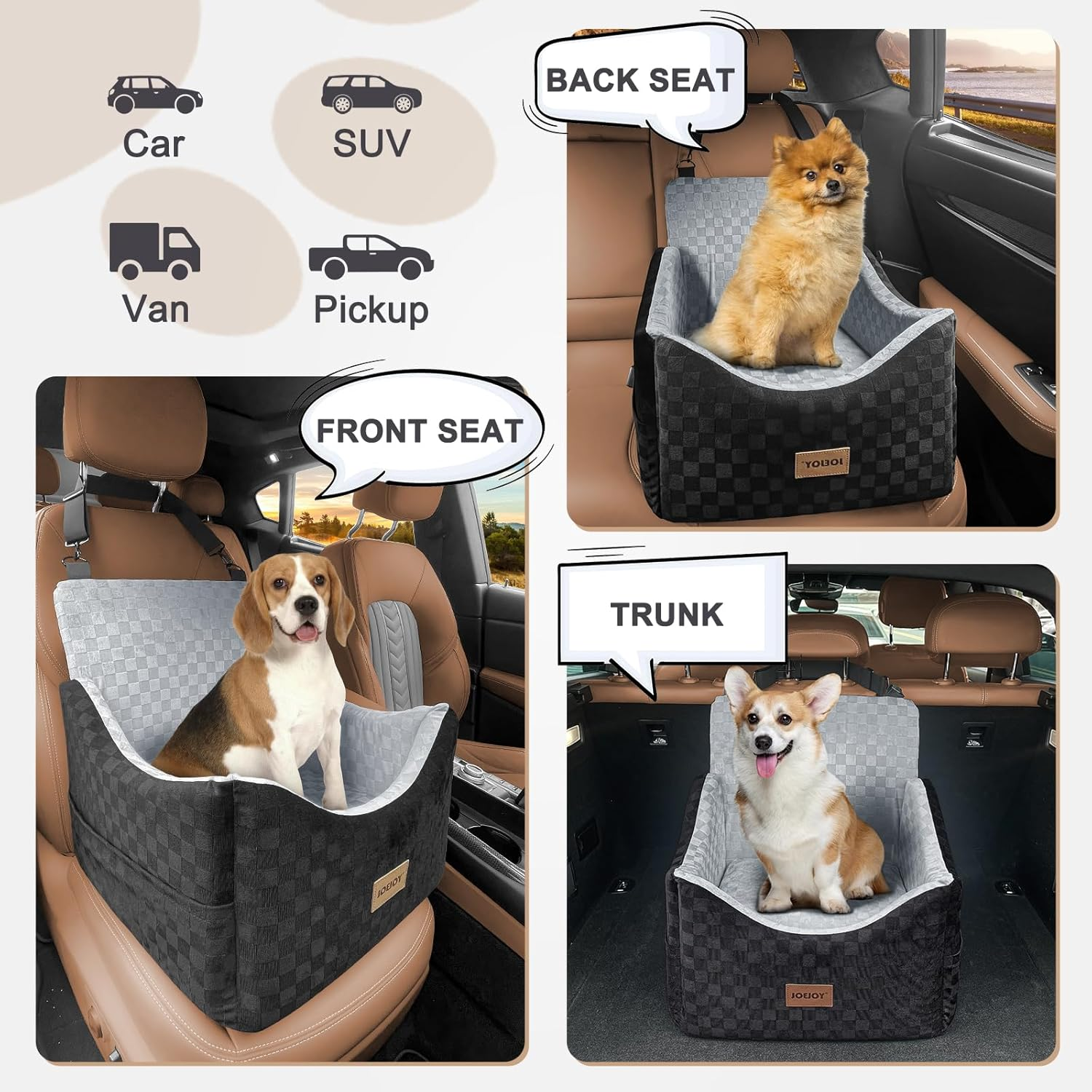 Elevated Dog Car Seat for Small/Medium Dogs up to 35 Lbs Memory Foam Pet Booster Seat - Image 7