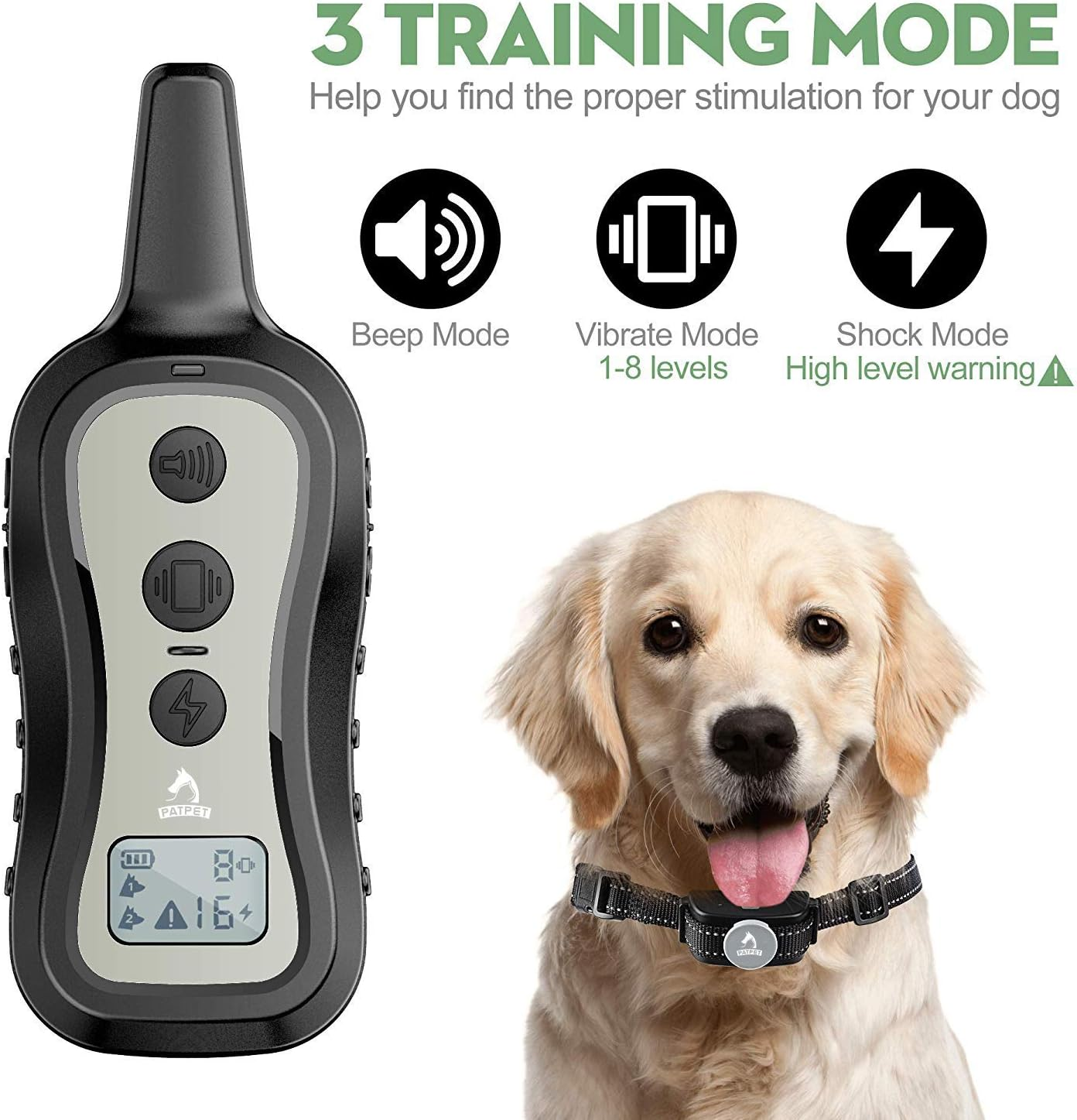 Dog Training Collar Shock Collar with Remote 3 Training Modes Beep Vibration and Shock up to 1000 Ft Remote Range - Image 2