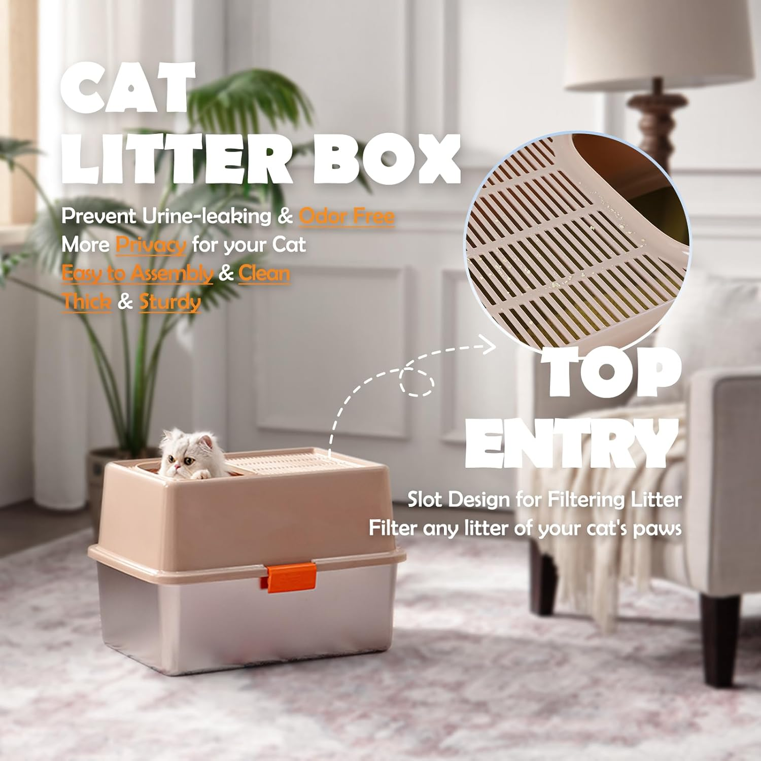 Stainless Steel Cat Litter Box Top Entry XL Large with Lid 8'' High Side Metal Cat Litter Box - Image 2