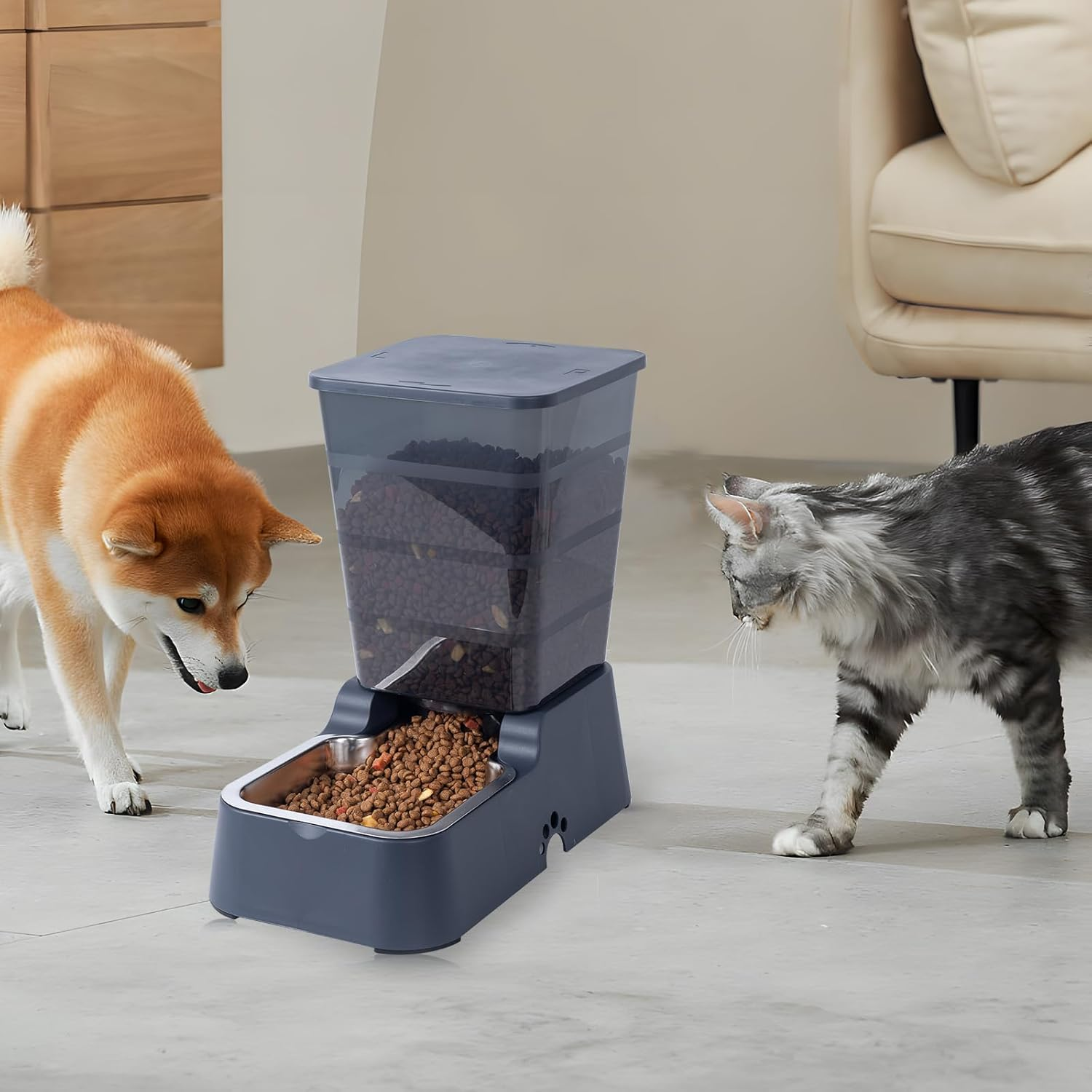 Pets Auto Feeder 5.2L Food Feeder and Water Dispenser Set for Medium & Large Dogs Cats and Pets Animals Navy - Image 6