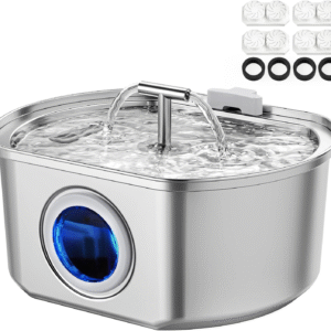 Cat Water Fountain Stainless Steel Pet Drinking Fountain for Cats Indoor 3.2L/108Oz Automatic Water Dispenser with Watering Level Window 4 Filter