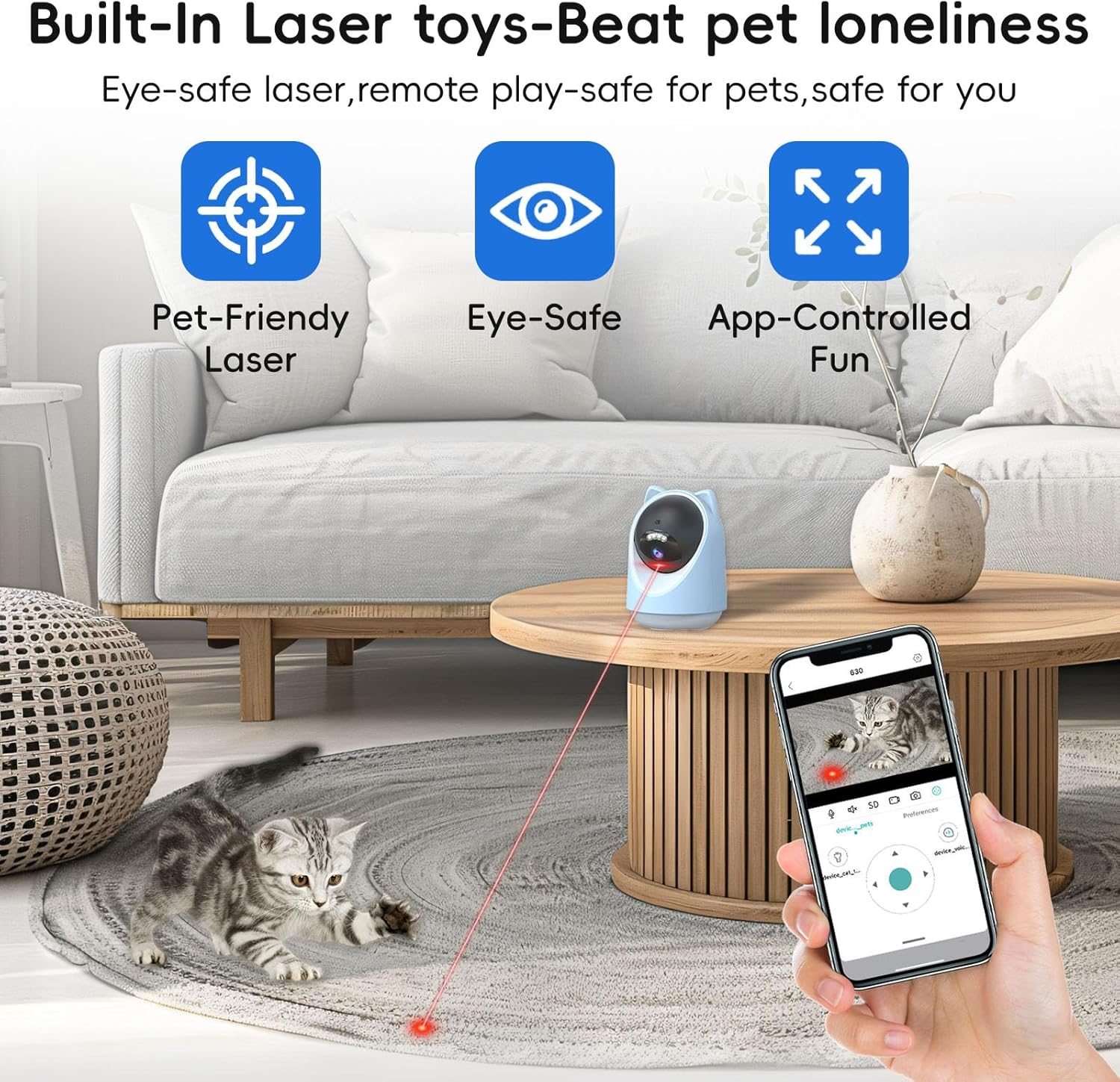 AI Smart Pet Camera with Laser Toy, 2K HD Wifi Indoor Pet Monitor for Cats & Dogs - Image 2