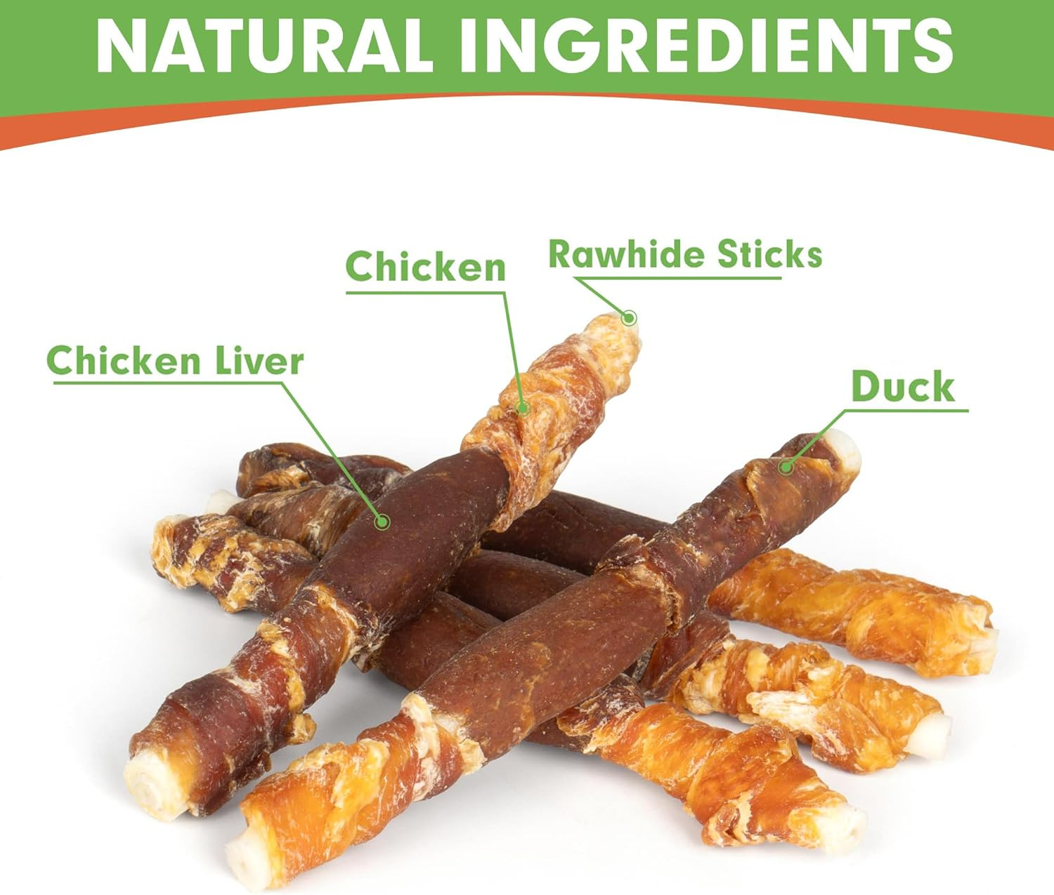Dog Treats, Triple Flavor 5 Inch Chicken Liver Duck and Chicken Wrapped Rawhide - Image 2