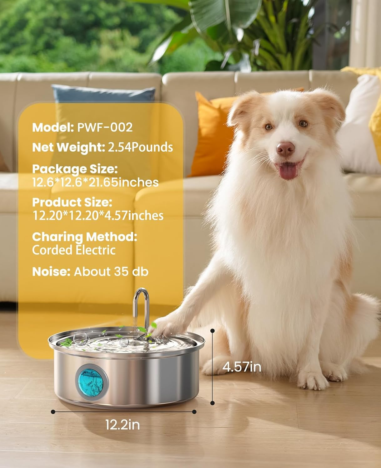 Dog Water Fountain 7L/230Oz/1.8G Quiet Dog Fountain Water Bowl Stainless Steel Dog Water Fountain - Image 9