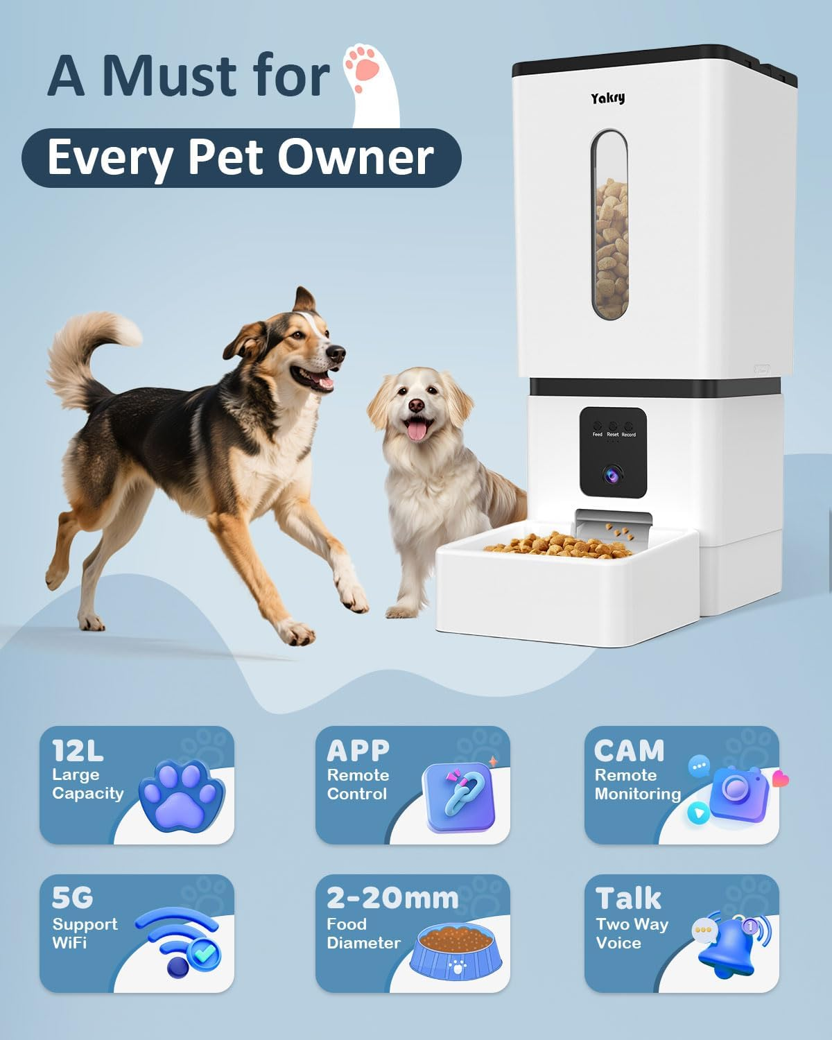 Automatic Dog Feeder Large Breed with Camera 12L/50 Cups 5G Wifi App Control Dog Food Dispenser - Image 3