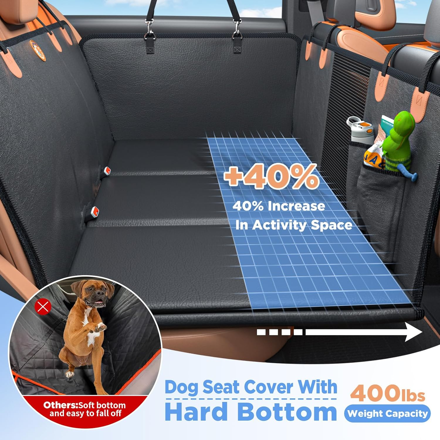 Back Seat Extender for Dogs Waterproof Dog Car Seat Cover for Back Seat with Hard Bottom - Image 2