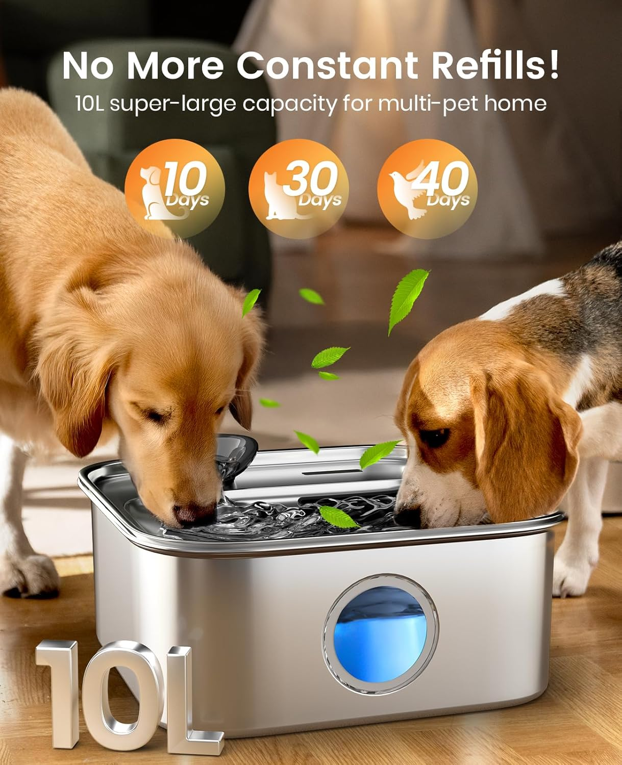Dog Water Fountain for Large Dogs 10L/2.6Gal Dog Fountain Water Bowl with Multi-Filtration - Image 2