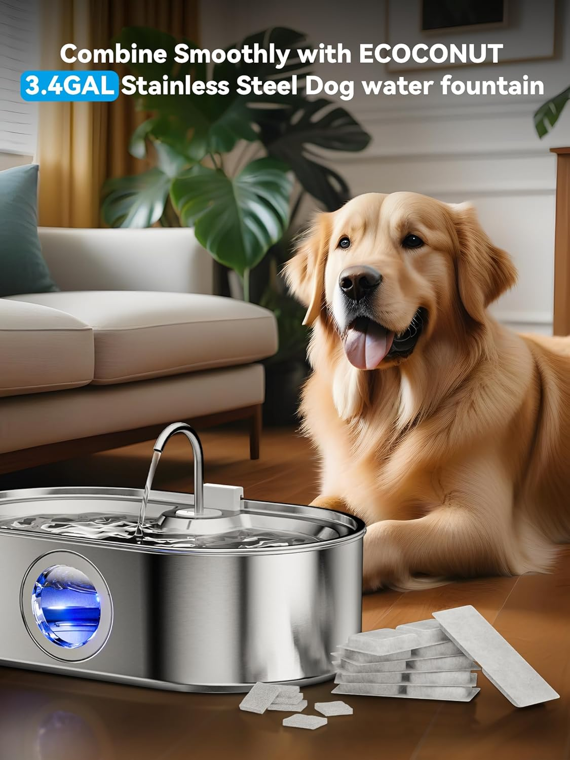 3.4Gal Dog Water Fountain for Large Dogs 13L Stainless Steel Large Pet Fountain - Image 2