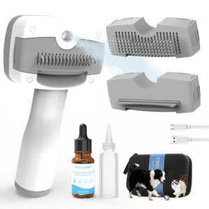 5In1 Pet Steam Brush for Dogs & Cats Self-Cleaning Steam Dog Brush with 3 Swap-In Heads
