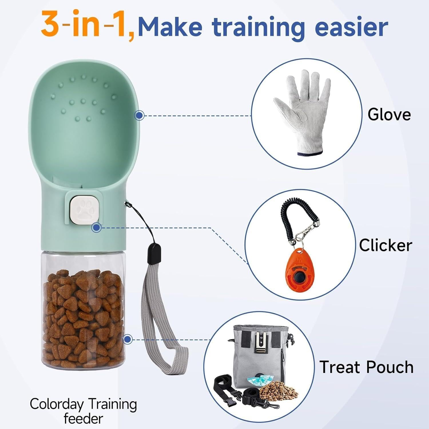 Handheld Dog Treat Dispenser Built-In Clicker & Treat Pouch, Hand Feeder for Puppy Training - Image 3