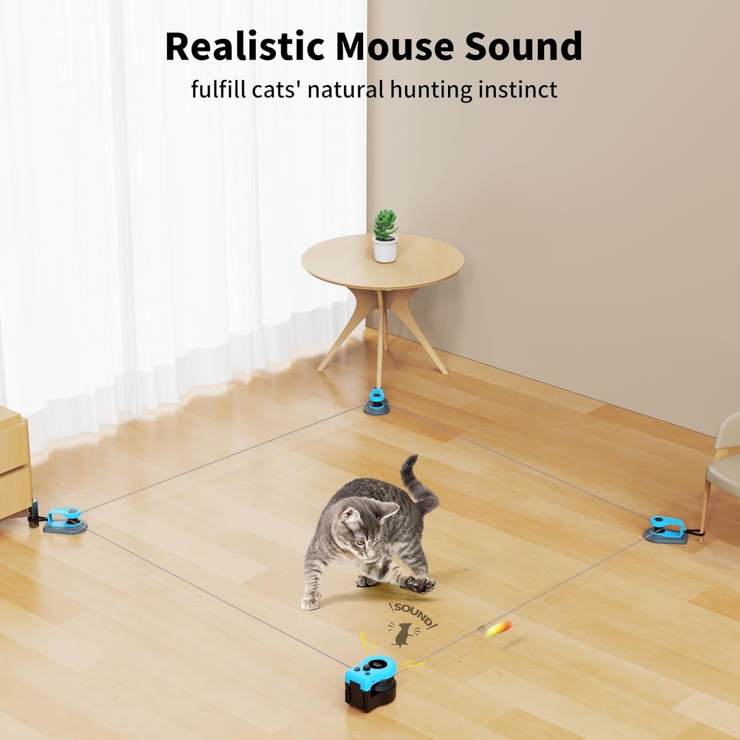 Upgraded Interactive Cat Toy for Indoor Cats Auto/Manual Control DIY Cat Feather Mouse Toy Treadmill for Bored Kitten Puppy Play Chase Run Exercise Hunting Mental Stimulation Sky Blue - Image 3