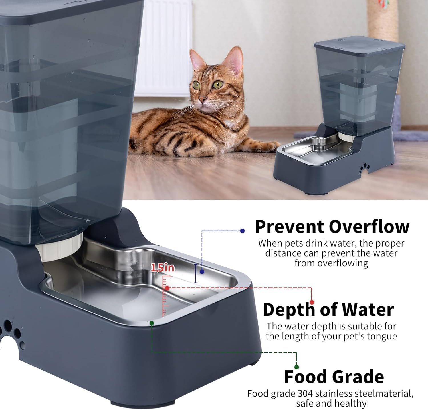 Pets Auto Feeder 5.2L Food Feeder and Water Dispenser Set for Medium & Large Dogs Cats and Pets Animals Navy - Image 2