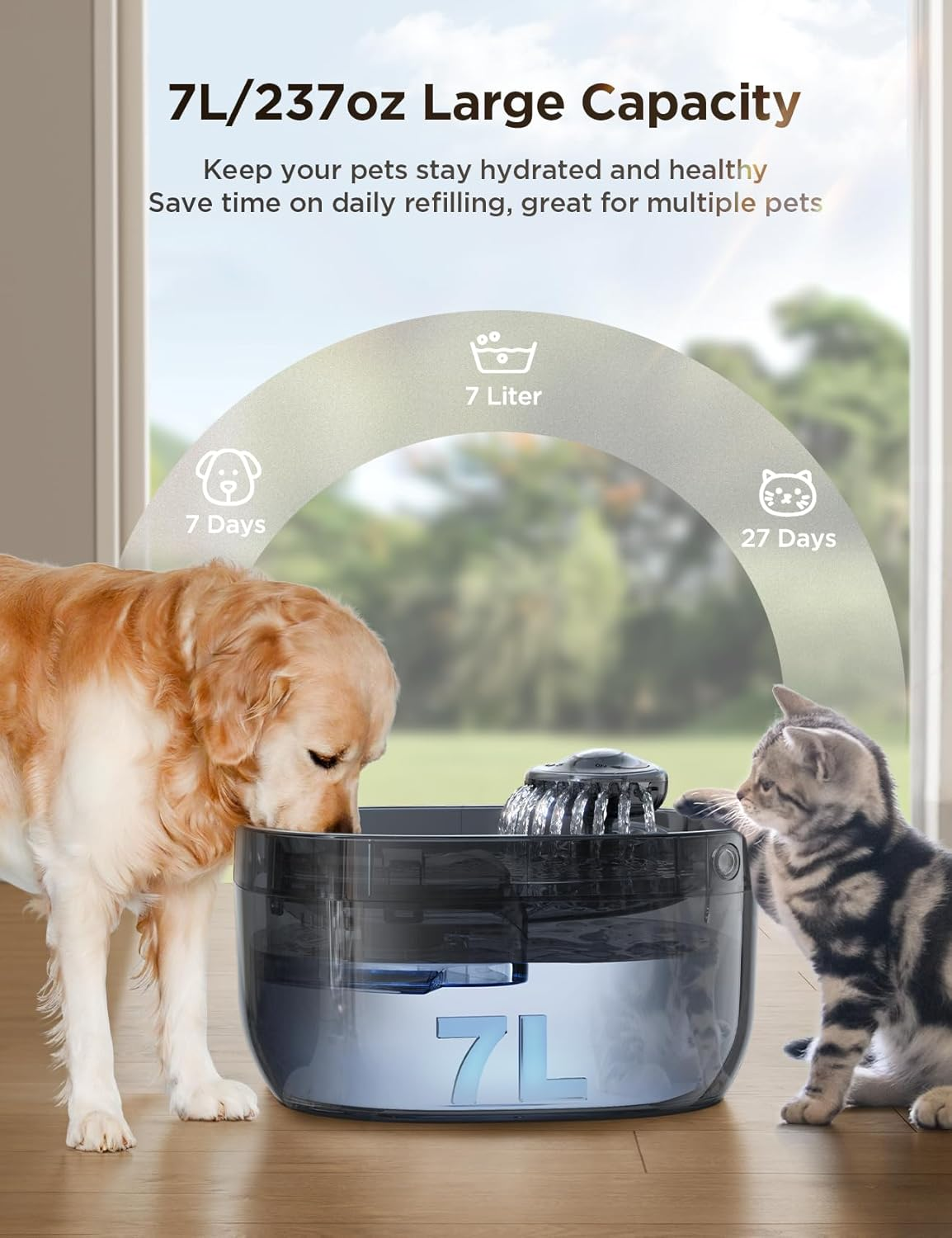 7L/1.8Gal Dog Water Fountain for Large Dog Water Bowl Dispenser Pet Water Fountain - Image 2