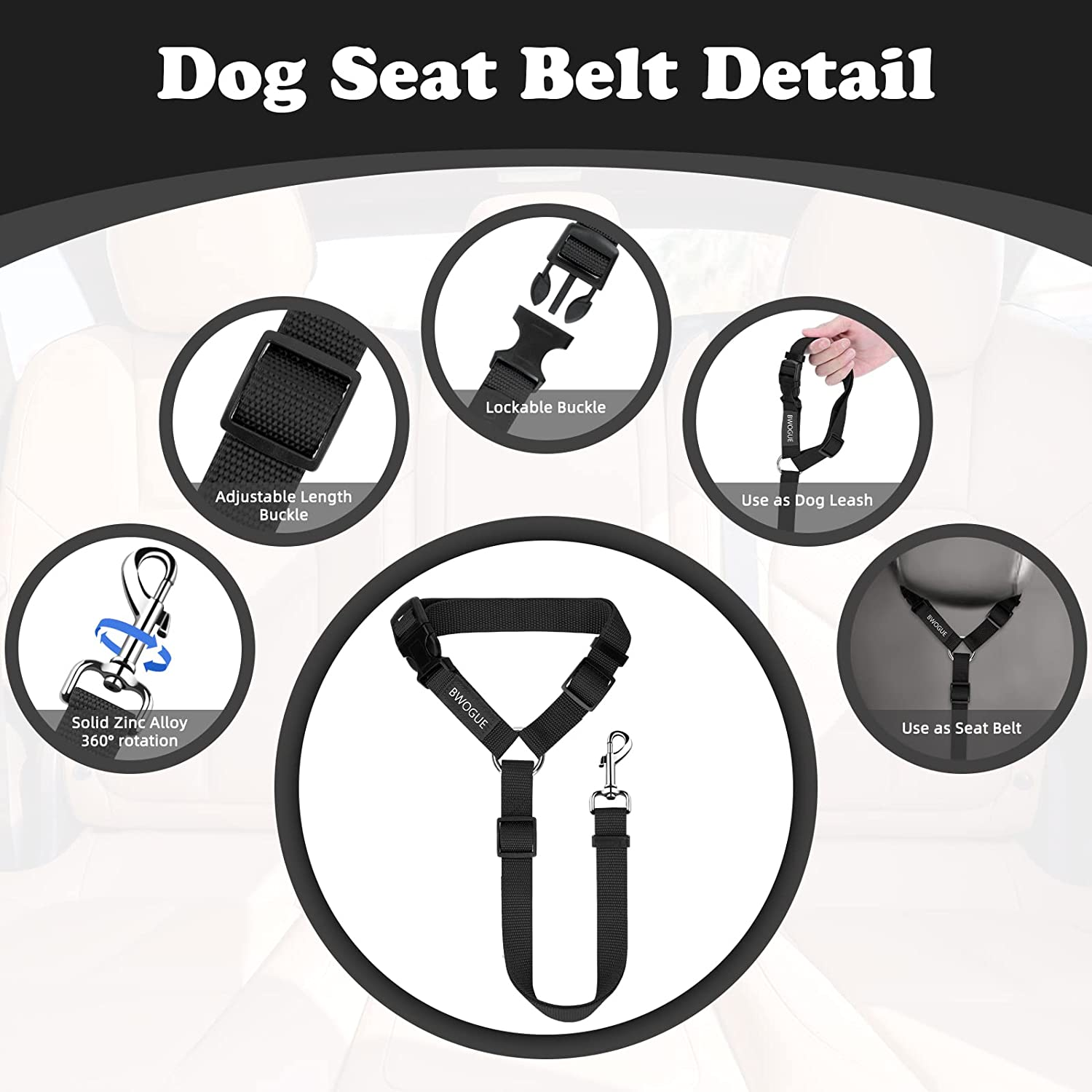 2 Packs Dog Cat Safety Seat Belt Strap Car Headrest Restraint Adjustable Nylon Fabric - Image 3