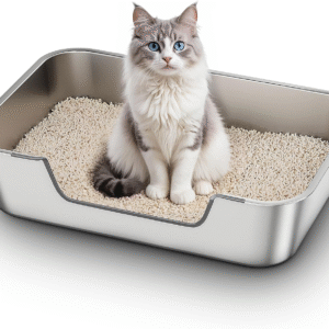 Stainless Steel Cat Litter Box with Low Entry Large Metal Kitty Litter Box