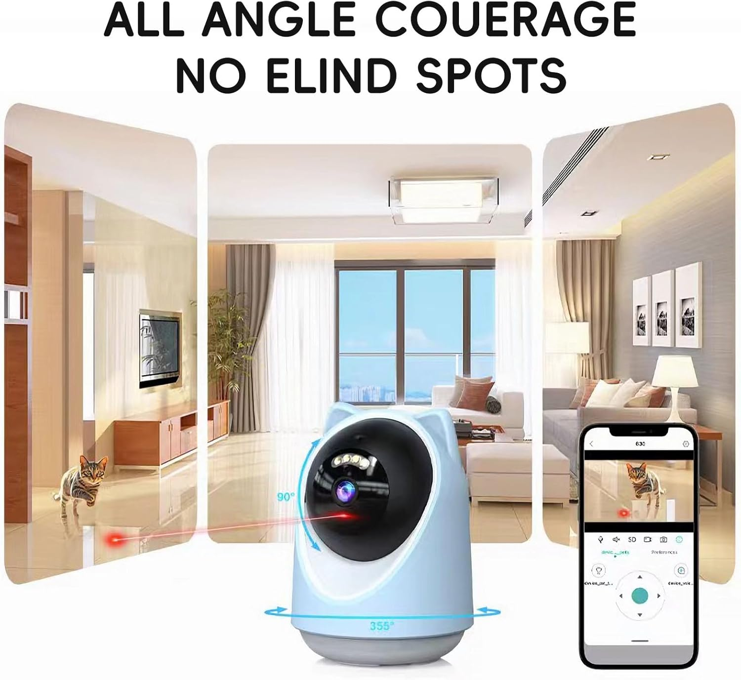 AI Smart Pet Camera with Laser Toy, 2K HD Wifi Indoor Pet Monitor for Cats & Dogs - Image 7