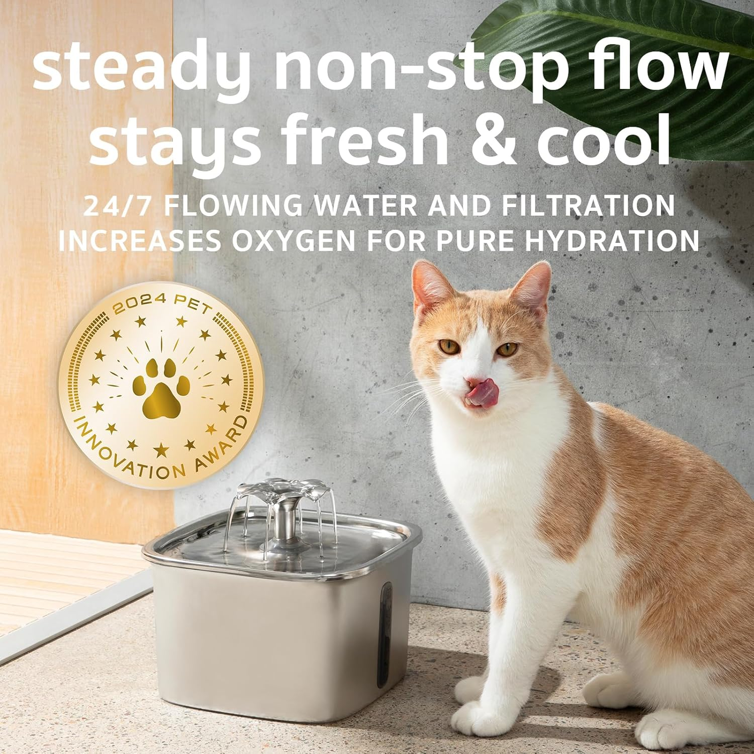 Innovation Award Winner Stainless Steel Cat Water Fountain, 95Oz/2.8L Automatic Pet Fountain - Image 6