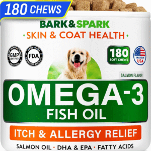Omega 3 for Dogs 180 Fish Oil Treats for Dog Shedding, Skin Allergy, Itch Relief