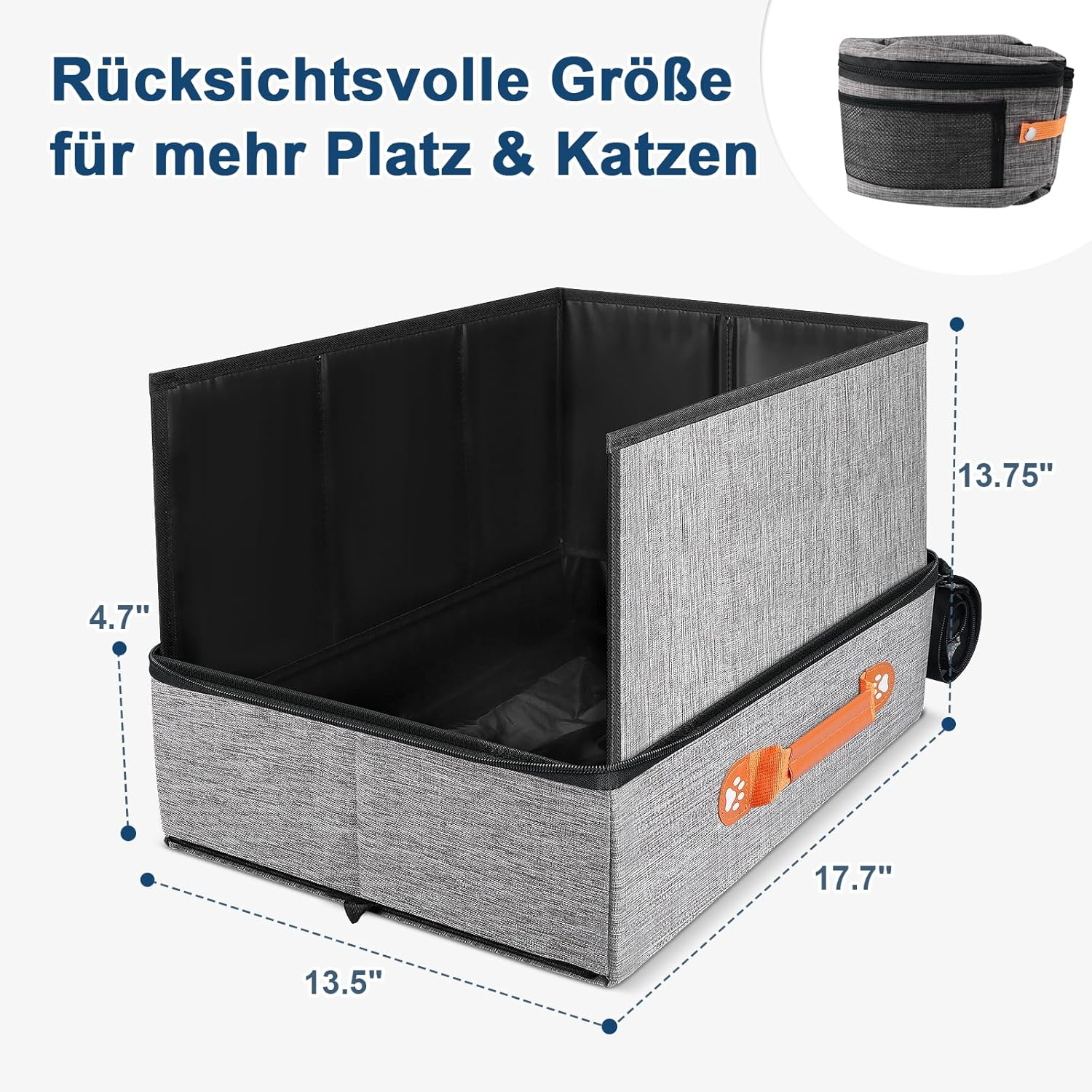 17.7''X 13.5''X 13.7" Travel Litter Box for Cats, Collapsible Cat Litter Box with Lid - Image 2