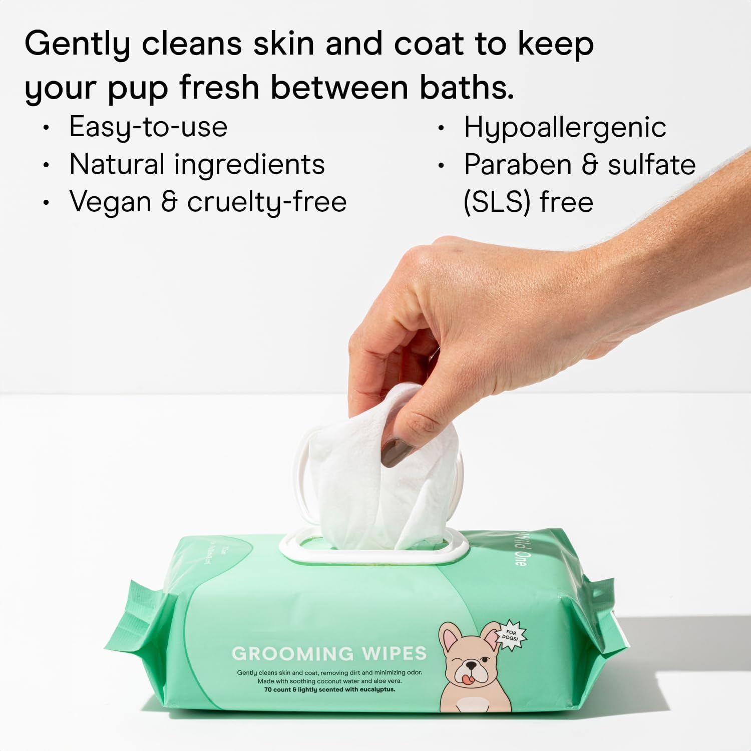 Eucalyptus Natural Dog Grooming Wipes Cruelty-Free Resealable Lid 70 Wipes per Pouch, 210 Count - Image 2