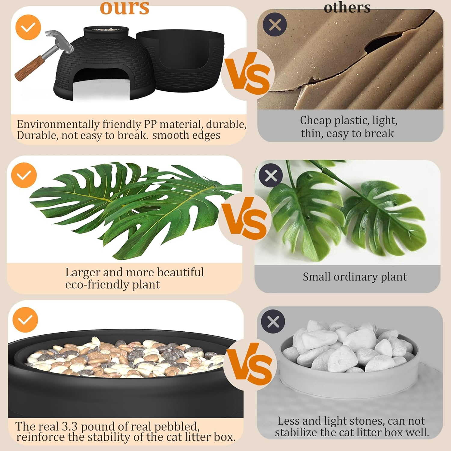 Hidden Litter Box with Faux Plant Large Cat Litter Box with Rattan Pattern Heavy Duty PP Material - Image 4