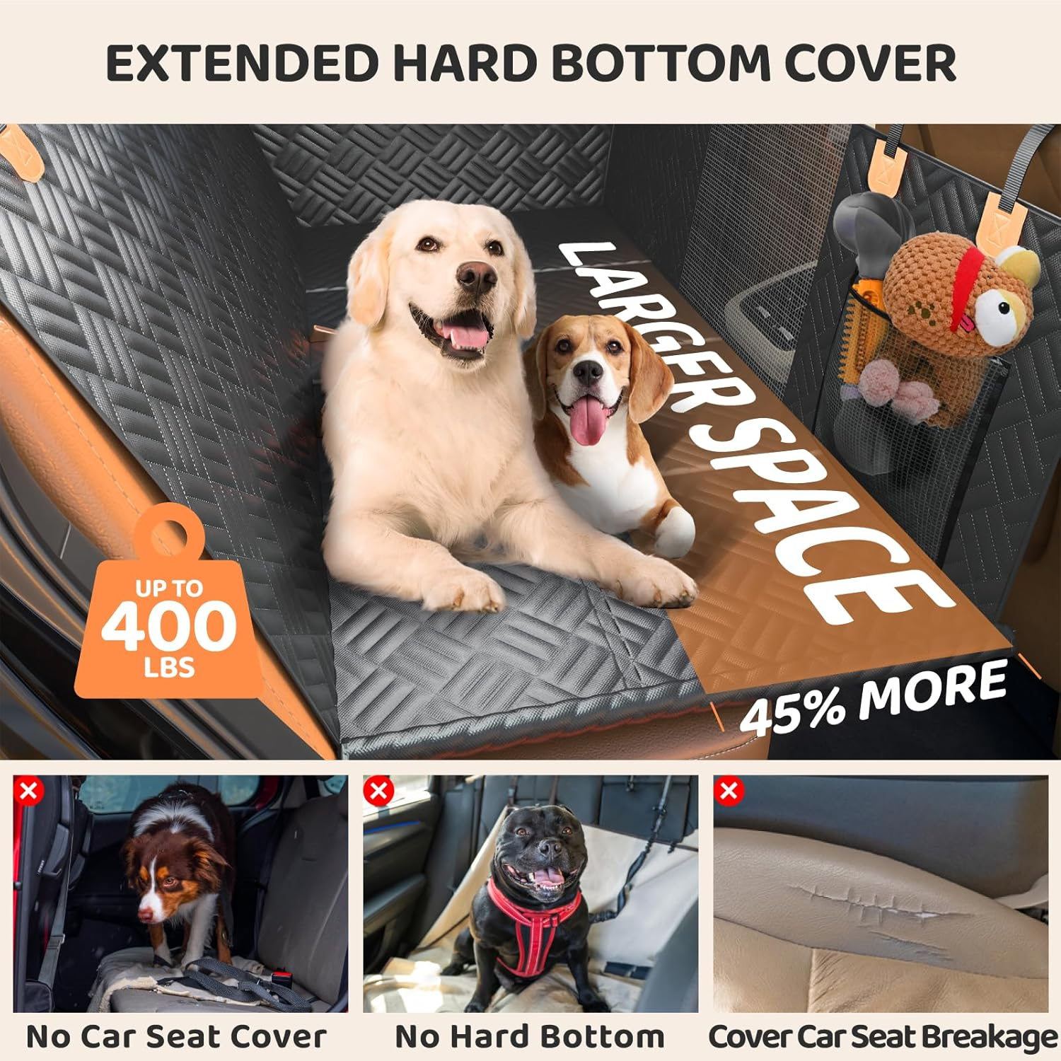 Dog Car Seat Cover for Back Seat Hard Bottom Back Seat Extender for Dogs Supports 400Lbs - Image 2