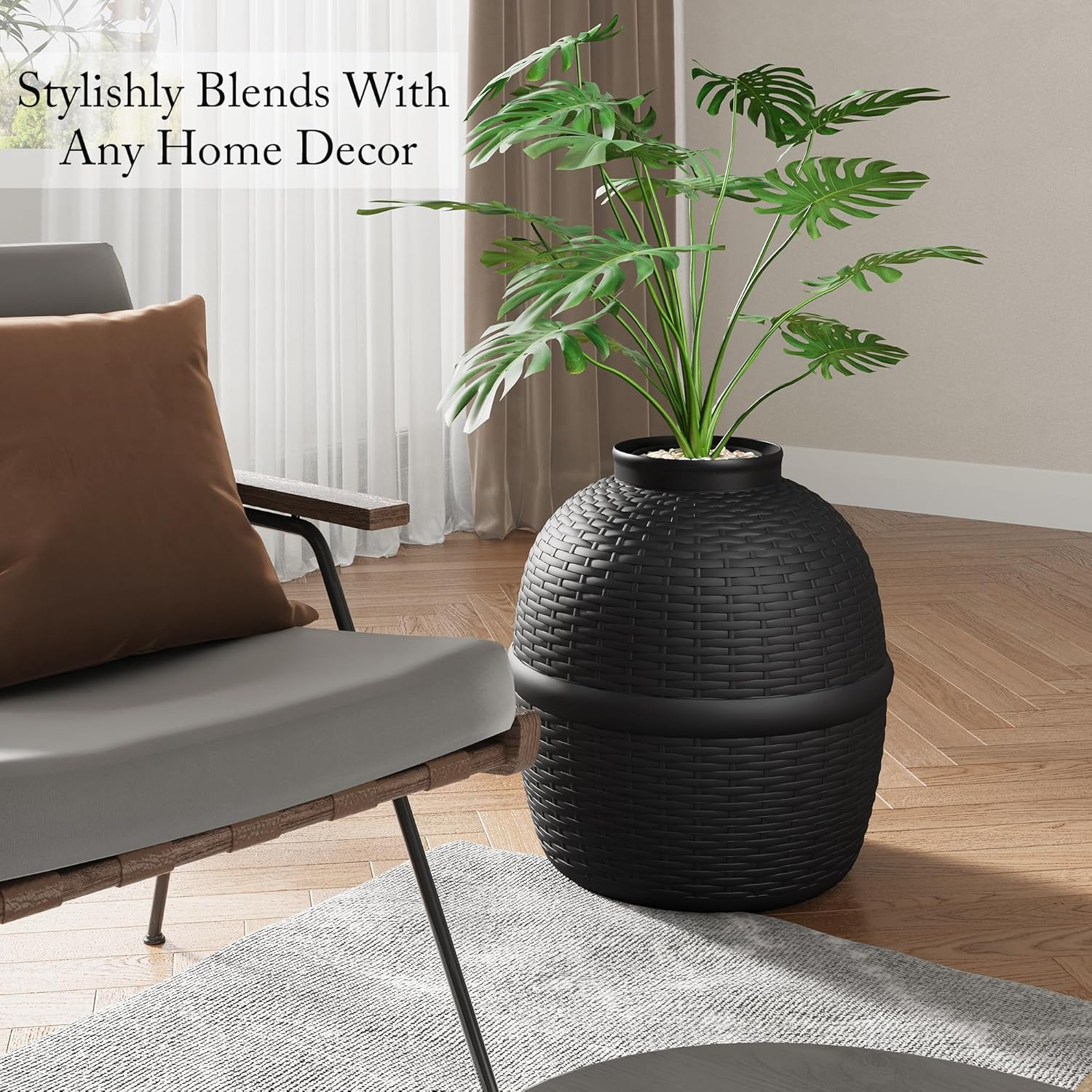 Hidden Litter Box with Faux Plant Large Cat Litter Box with Rattan Pattern Heavy Duty PP Material - Image 6