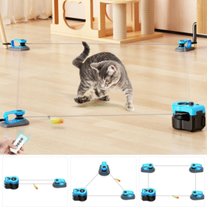 Upgraded Interactive Cat Toy for Indoor Cats Auto/Manual Control DIY Cat Feather Mouse Toy Treadmill for Bored Kitten Puppy Play Chase Run Exercise Hunting Mental Stimulation Sky Blue