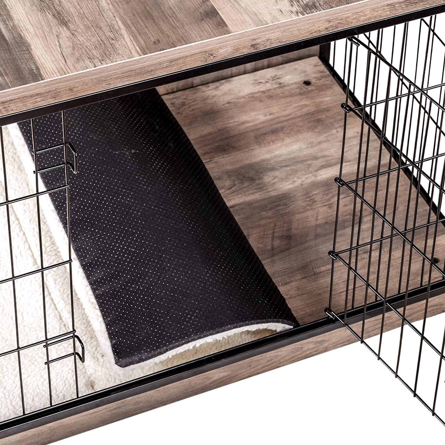 Dog Crate Furniture with Cushion Wooden Kennel Table with Double Doors Indoor Dog House - Image 6