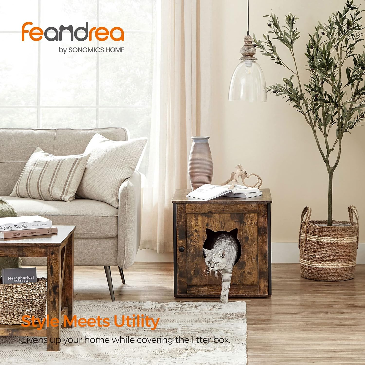 Cat Litter Box Furniture Hidden Litter Box Enclosure Cabinet with Single Door Indoor Cat House - Image 2