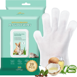 20 PCS Pet Cleaning and Deodorizing Bathing Grooming Glove Wipes for Dogs and Cats, Extra Thick Nourish Fur No-Rinse Grooming Wipes for Daily Care and Travel, Hypoallergenic