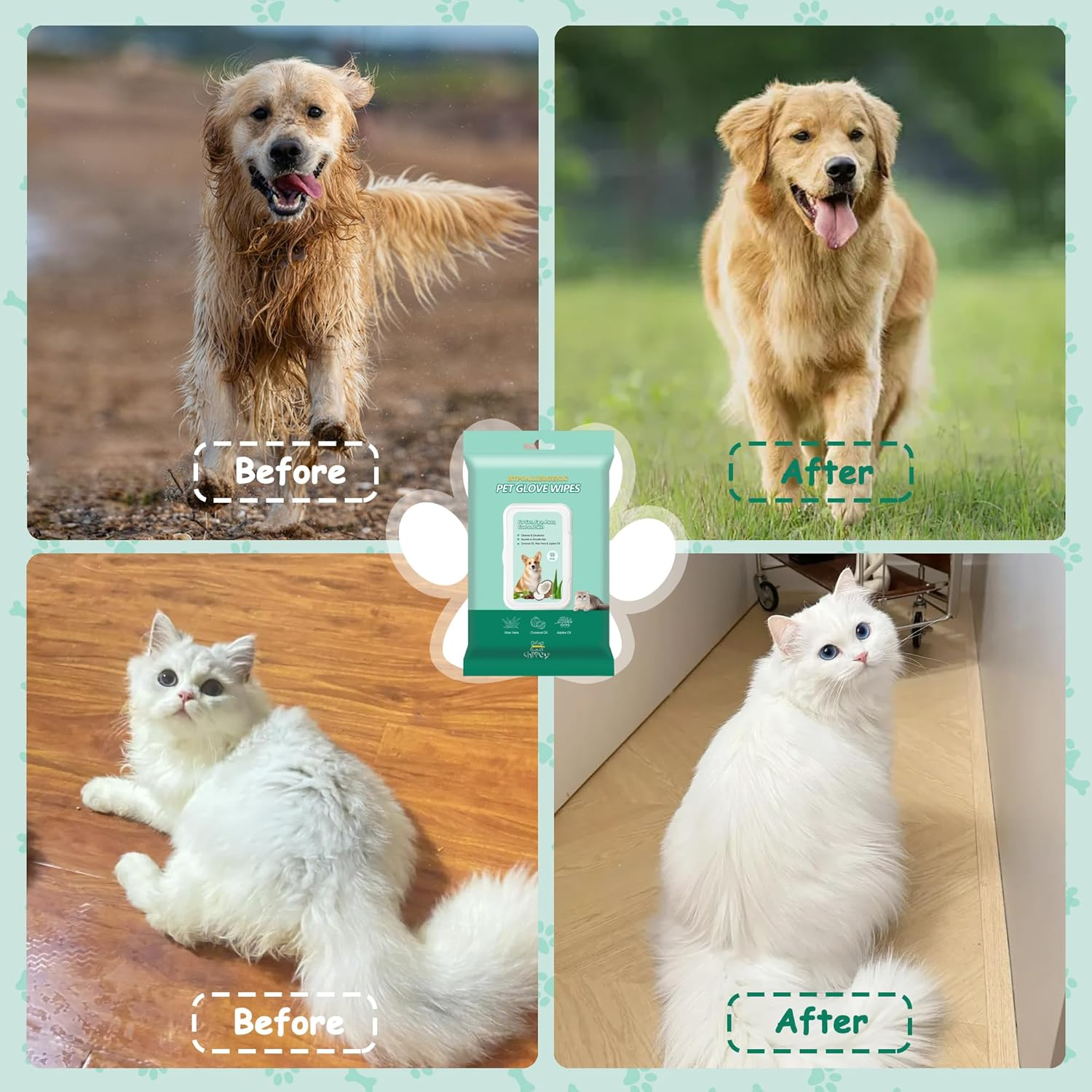 20 PCS Pet Cleaning and Deodorizing Bathing Grooming Glove Wipes for Dogs and Cats, Extra Thick Nourish Fur No-Rinse Grooming Wipes for Daily Care and Travel, Hypoallergenic - Image 6