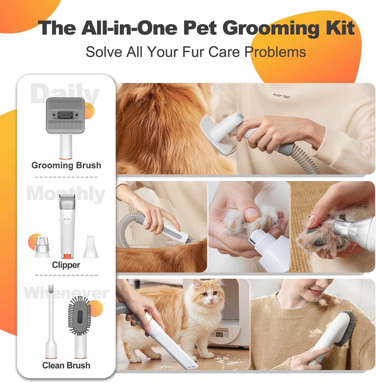6-In-1 Dog Grooming Kit Pet Grooming Vacuum for Shedding Dog Hair Vacuum with Nail Clipper - Image 2