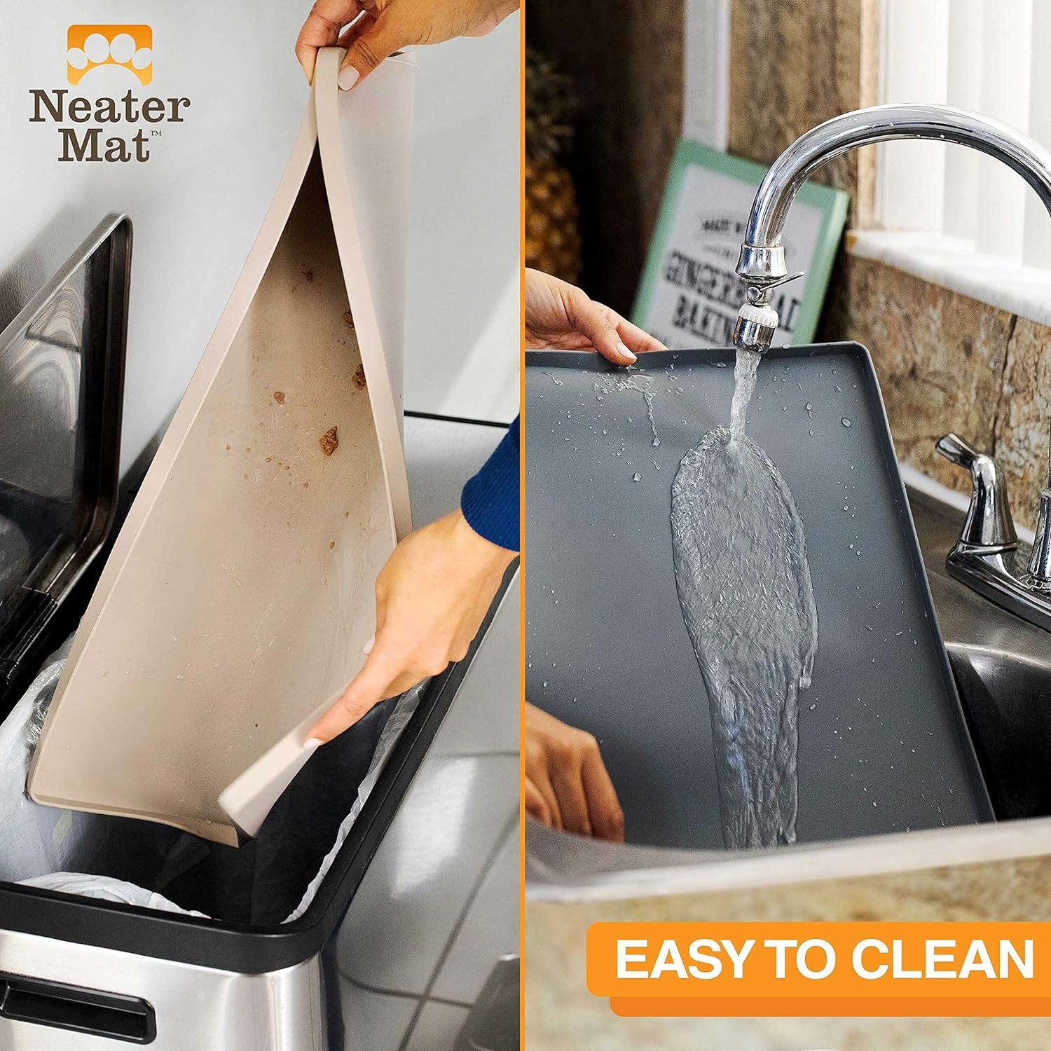 Neater Mat Pet Mats for Food and Water, Cat & Dog Bowl Mat Waterproof Silicone, Feeding Tray, Dog Food Mats for Floors, Placemat W/Raised Edge for under Bowls, 19" X 12", Grey - Image 6