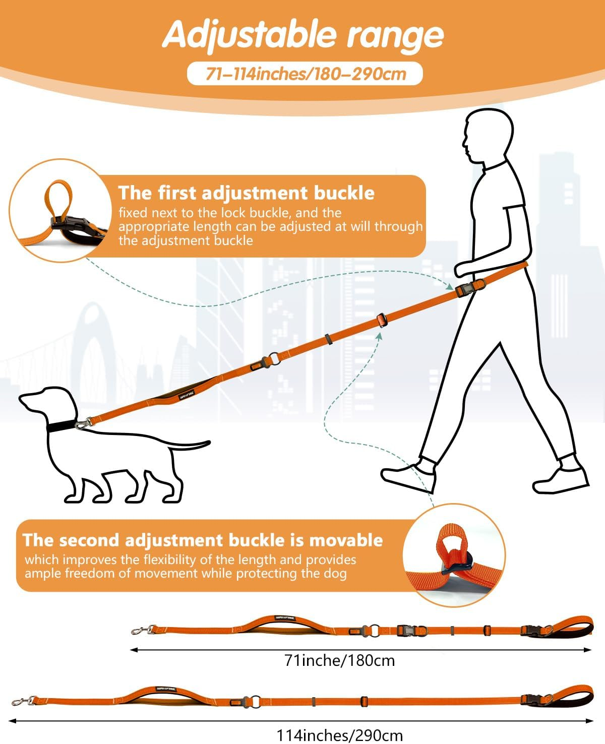 Hands Free Dog Leash Multifunctional Crossbody Dog Leash, 5.9-9.5Ft Long Waist Belt - Image 2