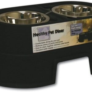 Comfort Diner Elevated Dog Food Dish – 8" Raised Dog Bowls with Stainless Steel Dishes, Ideal for Small, Medium & Large Dogs