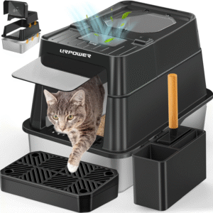 Stainless Steel Cat Litter Box with Lid 110° Flip-Top Extra Large Enclosed Litter Box Non-Sticky