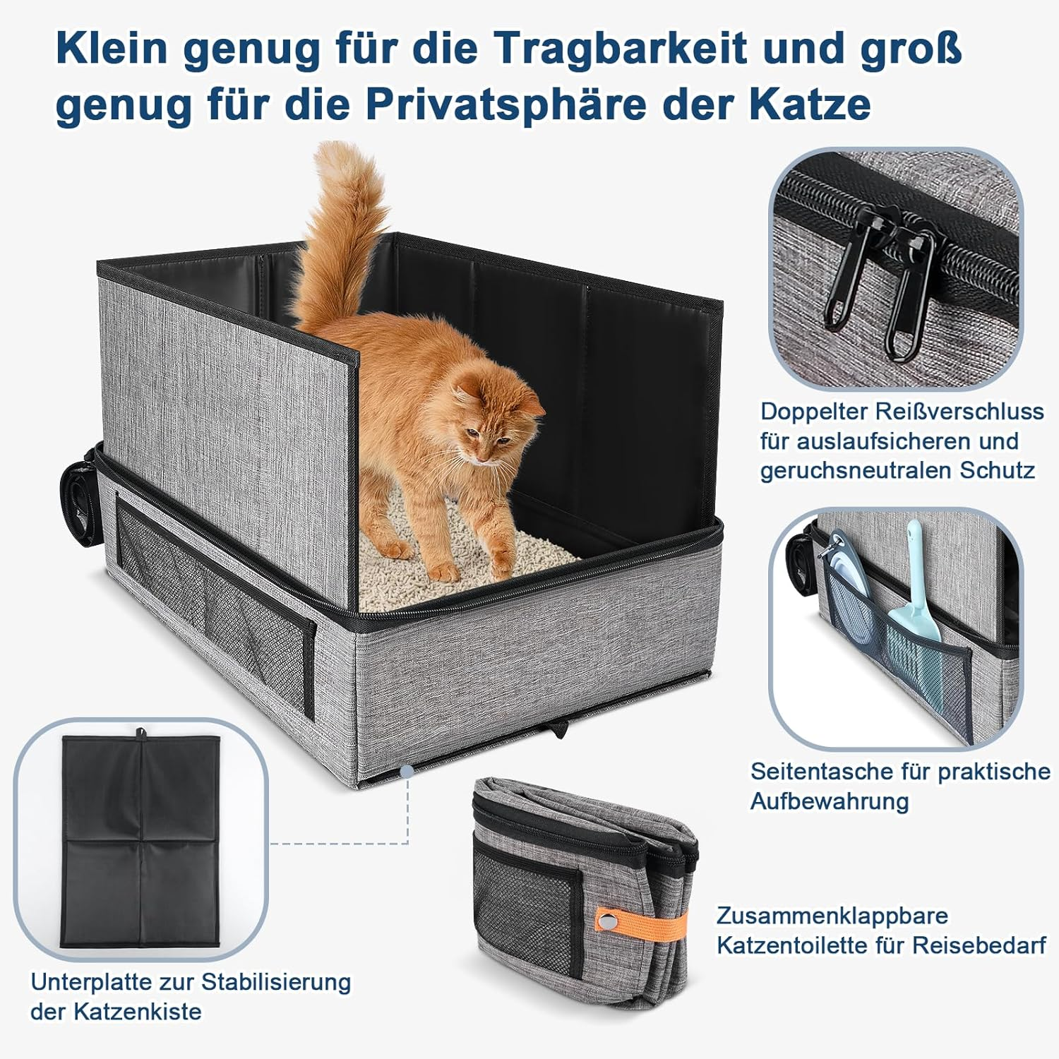 17.7''X 13.5''X 13.7" Travel Litter Box for Cats, Collapsible Cat Litter Box with Lid - Image 6