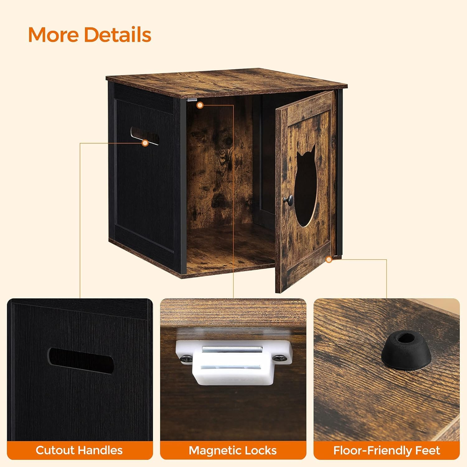 Cat Litter Box Furniture Hidden Litter Box Enclosure Cabinet with Single Door Indoor Cat House - Image 9